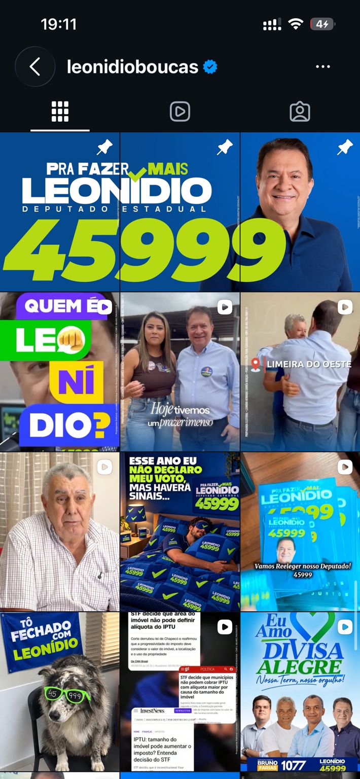 Perfil oficial de Leonídio Bouças no Instagram